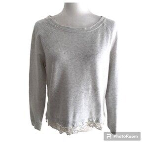 Lou & Grey | 100% Cotton Boho Long Sleeve Cream Natural Lace Knit Top Size Small